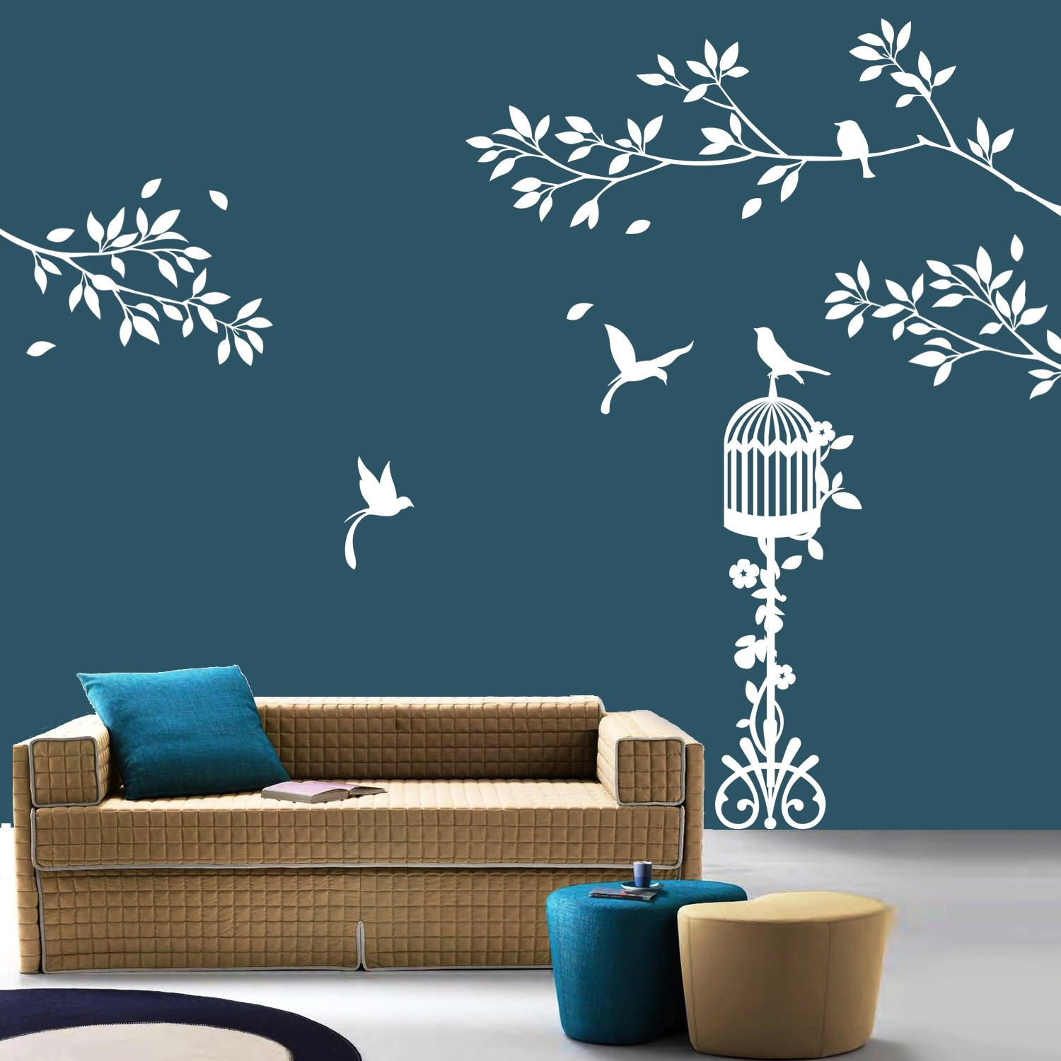 Birds Paradise Wall Sticker Decal-Small-White