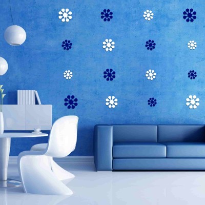 Blooming Flowers Acrylic 3D Wall Art Sticker (16 pieces) whitenblue
