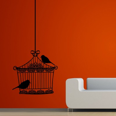 Love Birds In Cage Wall Sticker Decal-Small-Black