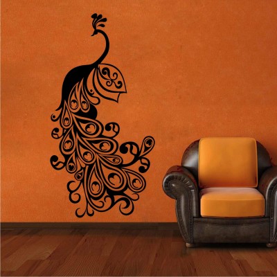 Peacock Wall Sticker Decal-Small-Black