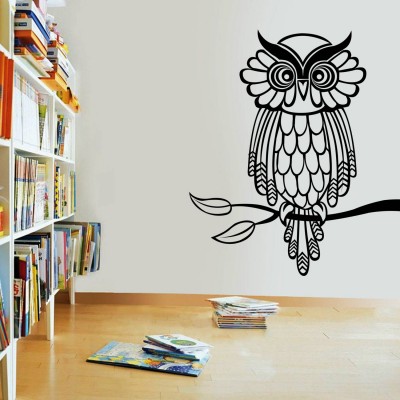 Owl On Branch Wall Sticker Decal-Small-Black