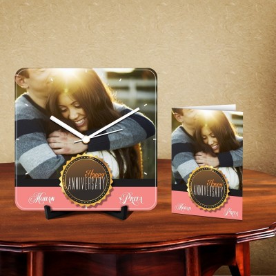Personalized Happy Anniversary Name 2 Desk Clock-With Card