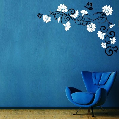 Vines And Flowers 1 Wall Sticker Decal-Small-Black & White