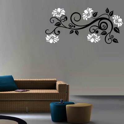 Vines And Flowers 2 Wall Sticker Decal-Small-Black & White