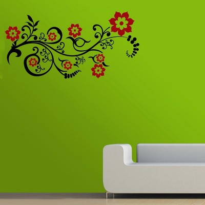 Vines And Flowers 3 Wall Sticker Decal-Small-Black & Red