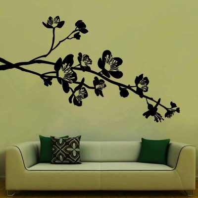 Flowers On Branch Wall Sticker Decal-Small-Black