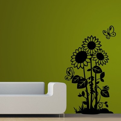 Blooming Flowers 1 Wall Sticker Decal-Small-Black