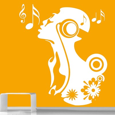 Singing Girl Wall Sticker Decal-Small-White