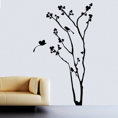 Floral Tree N Birds Wall Sticker Decal-Medium-Black